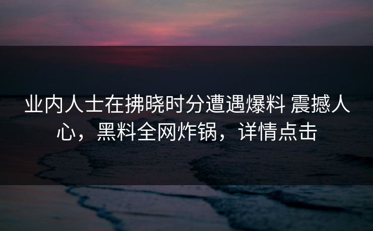 业内人士在拂晓时分遭遇爆料 震撼人心，黑料全网炸锅，详情点击